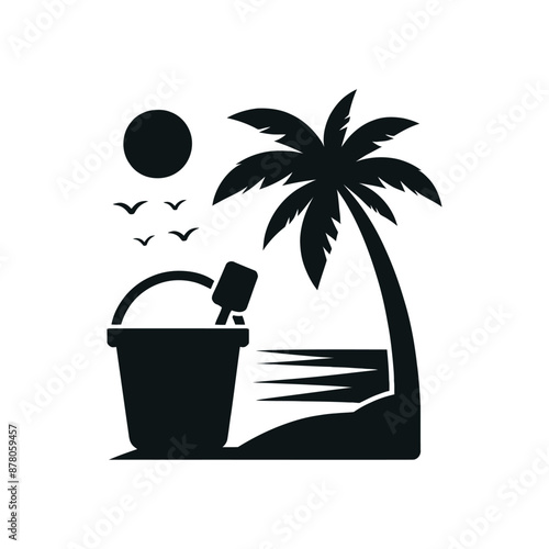 Minimalist Bucket and Spade Icon - Ideal for Beach, Summer, and Children's Playtime Illustrations