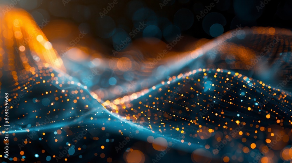 Abstract digital landscape with orange and blue lights, rendered with soft focus Abstract digital landscape with orange and blue lights, rendered with soft focus