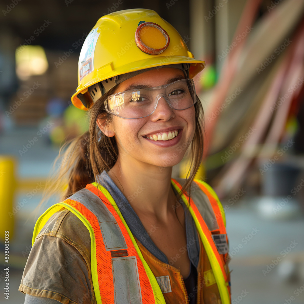 Happy female construction worker at building site Happy female construction worker at building site