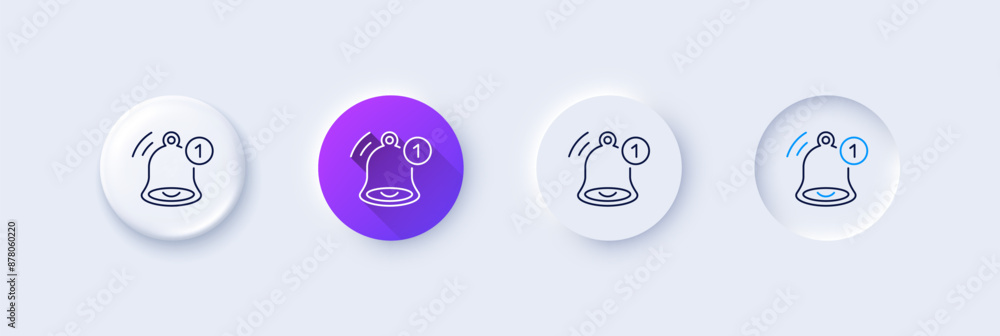 Reminder line icon. Neumorphic, Purple gradient, 3d pin buttons. Notice bell sign. Notification message symbol. Line icons. Neumorphic buttons with outline signs. Vector Reminder line icon. Neumorphic, Purple gradient, 3d pin buttons. Notice bell sign. Notification message symbol. Line icons. Neumorphic buttons with outline signs. Vector