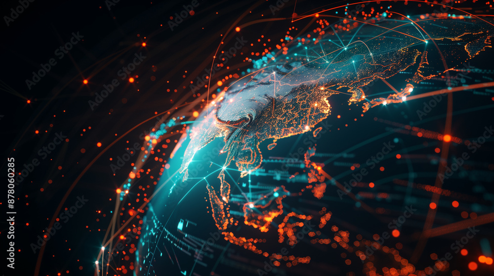 Digital Global Network with Futuristic Data Connections.. Digital Global Network with Futuristic Data Connections..