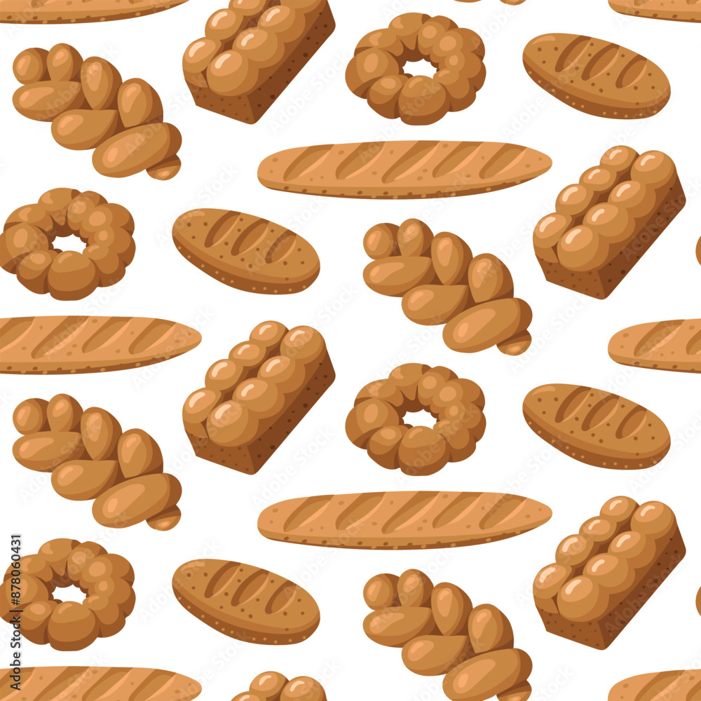 Pattern of colored baking drawings, a natural illustration. Natural color scheme. Delicious bread pastries from different types of bakery products. Suitable for baking in cafes, bakeries on white Pattern of colored baking drawings, a natural illustration. Natural color scheme. Delicious bread pastries from different types of bakery products. Suitable for baking in cafes, bakeries on white