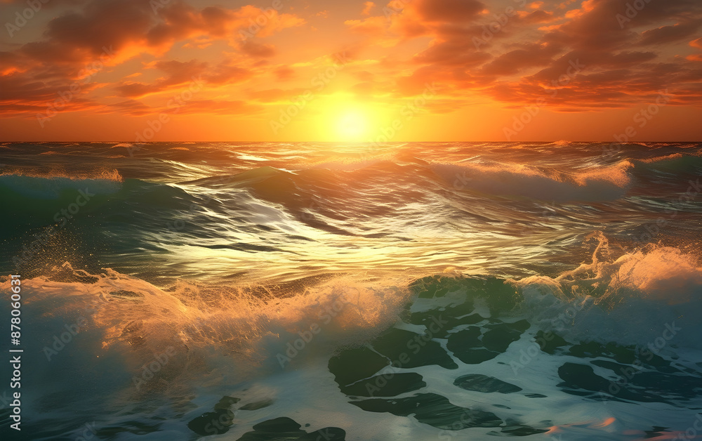Sunset with ocean waves and beauty Sunset with ocean waves and beauty