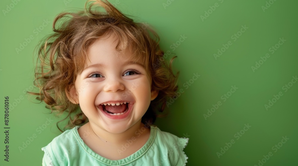 A high-resolution photo of a happy young child, grinning against a solid green background. The scene is illuminated with clear, natural light, showcasing sharp details and vibrant colors with minimal A high-resolution photo of a happy young child, grinning against a solid green background. The scene is illuminated with clear, natural light, showcasing sharp details and vibrant colors with minimal