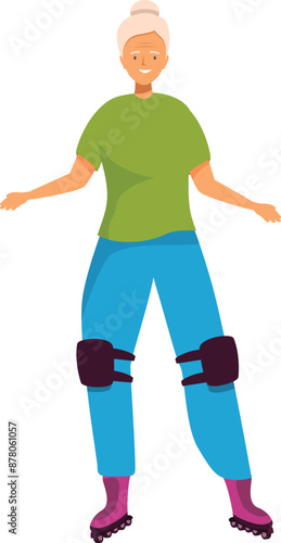 Senior woman enjoying roller skating while wearing knee pads for safety