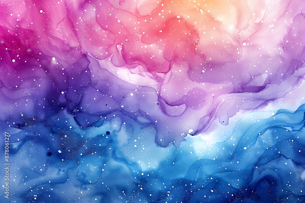 Fototapeta premium Abstract watercolor splatters depicting a closeup view of a UFOs shimmering surface, reflecting the vibrant colors of a nebula