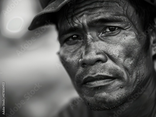 Close-up portrait of two hardworking movers, a man and a woman, taking a moment of contemplation amidst their busy day, showing emotion and determination in their expressions.