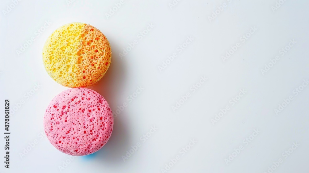 Colorful facial cleansing sponge on white backdrop with copy space Colorful facial cleansing sponge on white backdrop with copy space