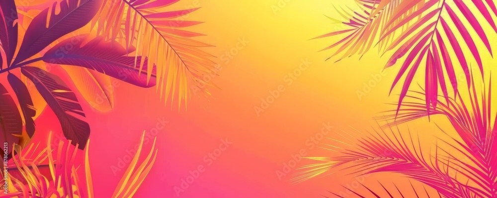 Tropical Sunset Background with Colorful Palm Leaves in Vibrant Gradient Tropical Sunset Background with Colorful Palm Leaves in Vibrant Gradient