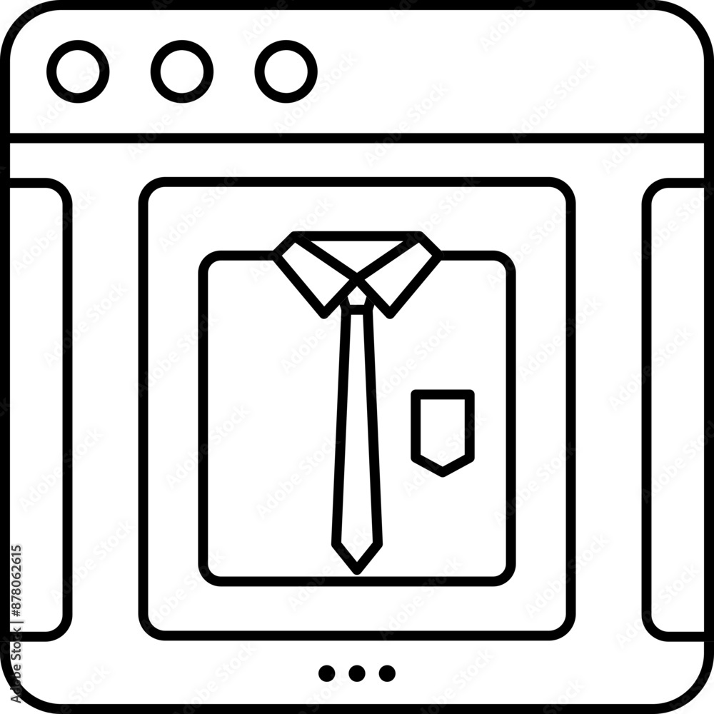 Online Garment Shopping Website Icon in Black Line Art. Online Garment Shopping Website Icon in Black Line Art.