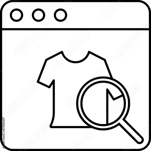 Online Clothes Search Icon in Black Line Art.