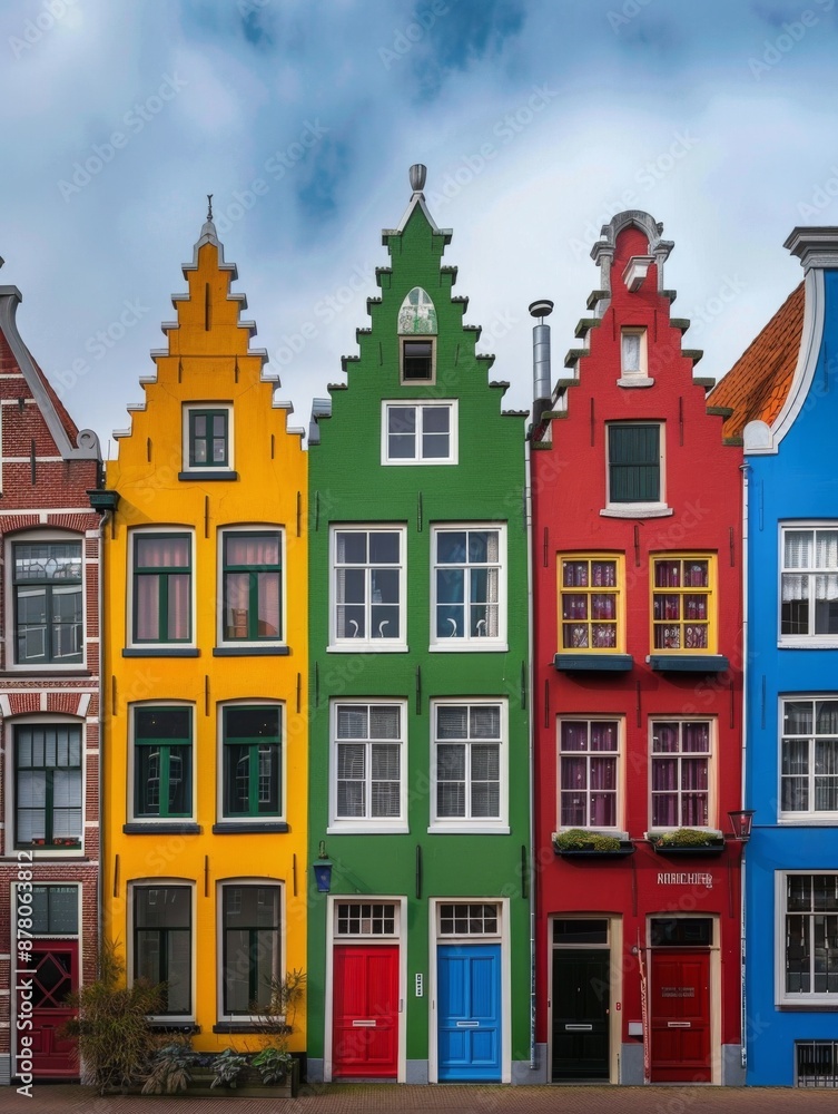 Fototapeta premium The colorful houses in Netherlands. Colored architecture. Row of colorful houses against the blue sky. Colored architecture.