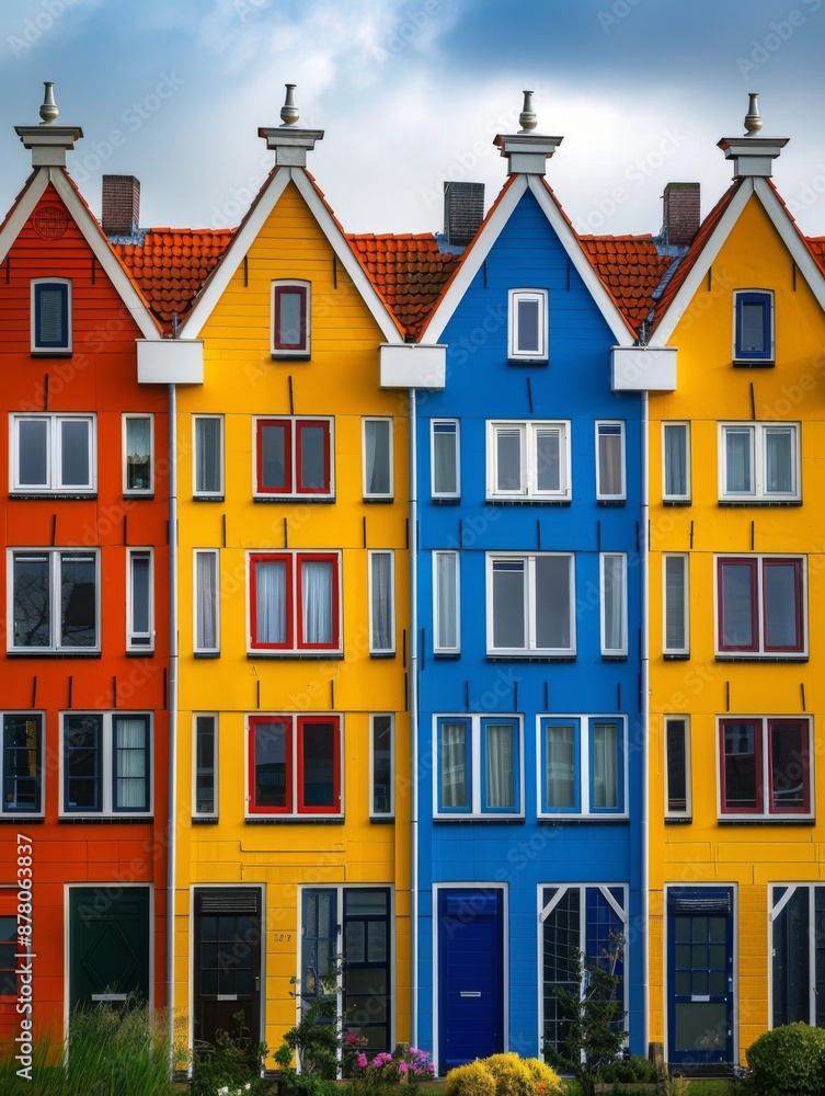 Fototapeta premium The colorful houses in Netherlands. Colored architecture. Row of colorful houses against the blue sky. Colored architecture.