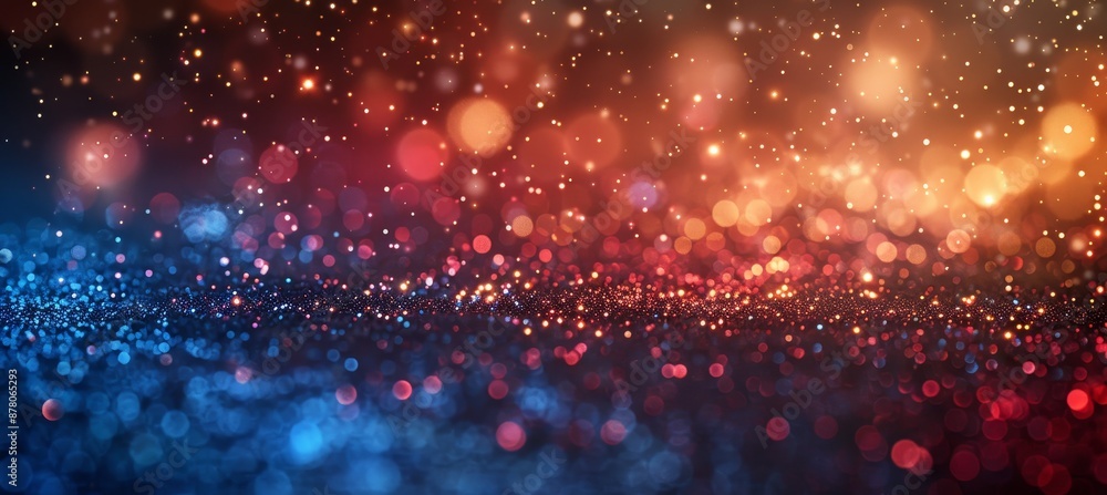 Background with Glitter Sparkle and Bokeh Lights in Red Blue and White with Copy Space Background with Glitter Sparkle and Bokeh Lights in Red Blue and White with Copy Space