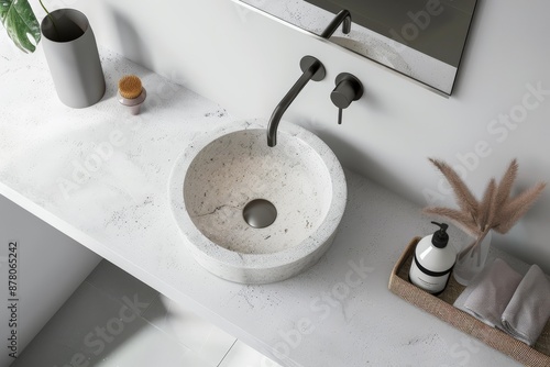 top view bathroom sink made white stone photo