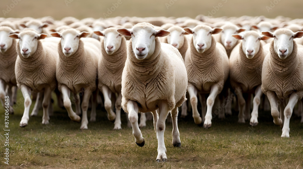 Bandwagon effect or herd behavior by sheep flock Bandwagon effect or herd behavior by sheep flock