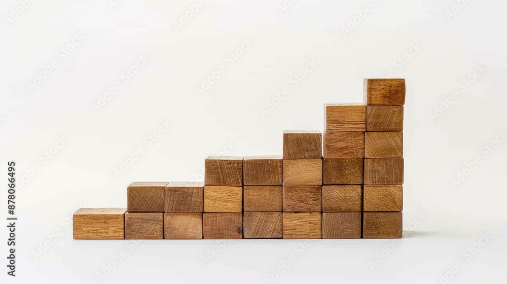 Fototapeta premium Arranging wooden blocks like stairs for business growth success concept