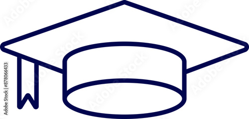 Graduation cap icon in blue line art.