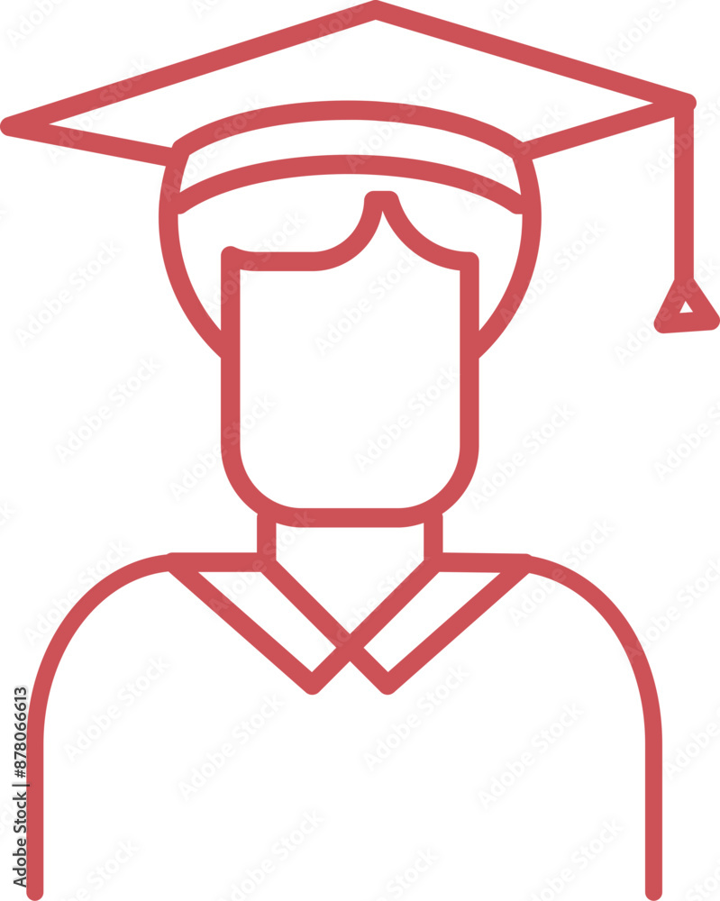 Graduate boy icon in orange line art. Graduate boy icon in orange line art.