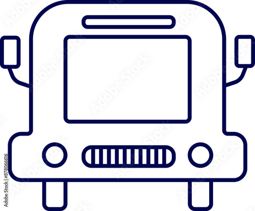 Blue line art illustration of bus icon.