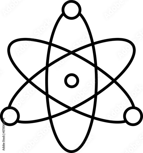 Flat style Atomic structure icon in black line art.