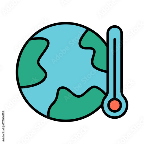 Earth temperature line icon. Global warming, climate change, environmental issue, planet, temperature rise, greenhouse effect, ecological impact, earth, thermometer, heat, climate