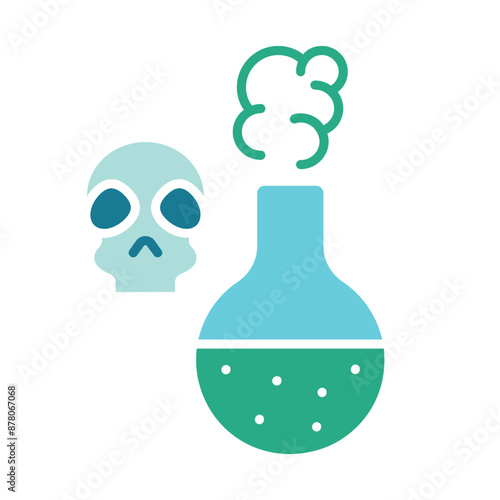 Toxic chemical flask line icon. Hazardous material, poison, skull, dangerous substance, laboratory, contamination, toxic, chemical, flask, line, icon, hazardous