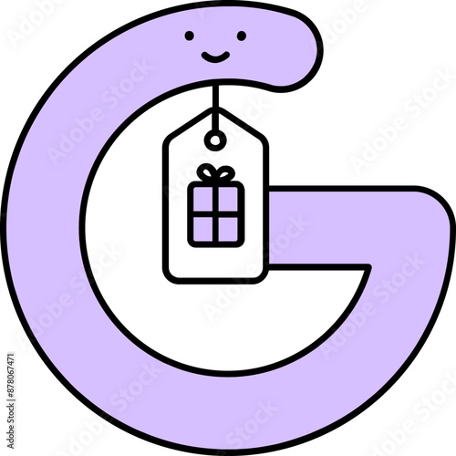 Cartoon Alphabet G for Gift Icon in Purple Color.