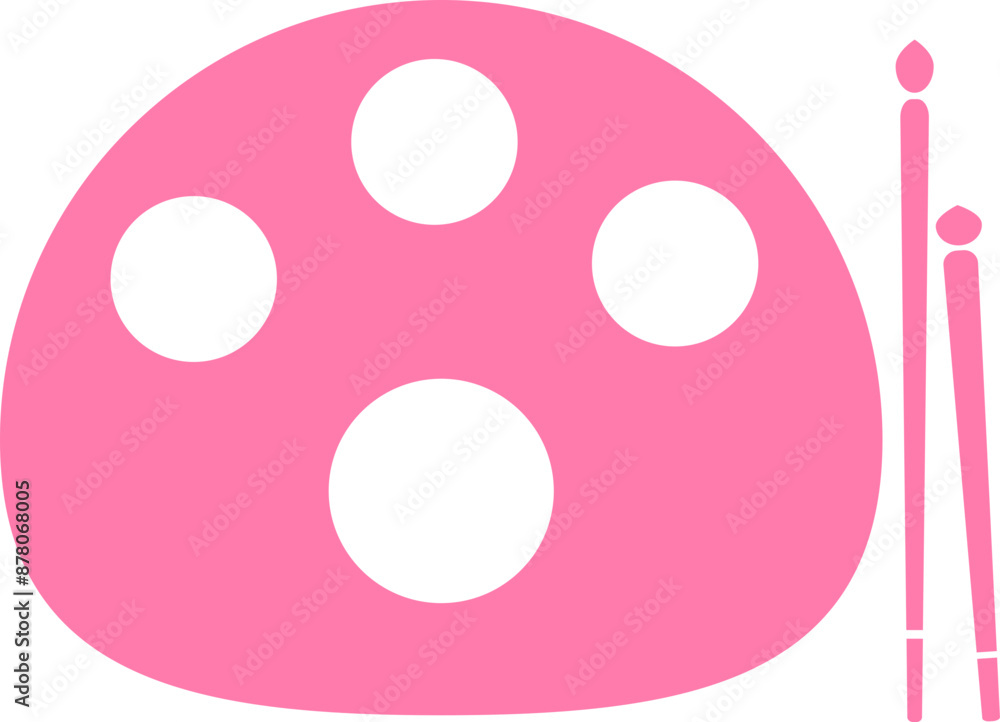 Color palette with paint brush icon in pink and white color. Color palette with paint brush icon in pink and white color.