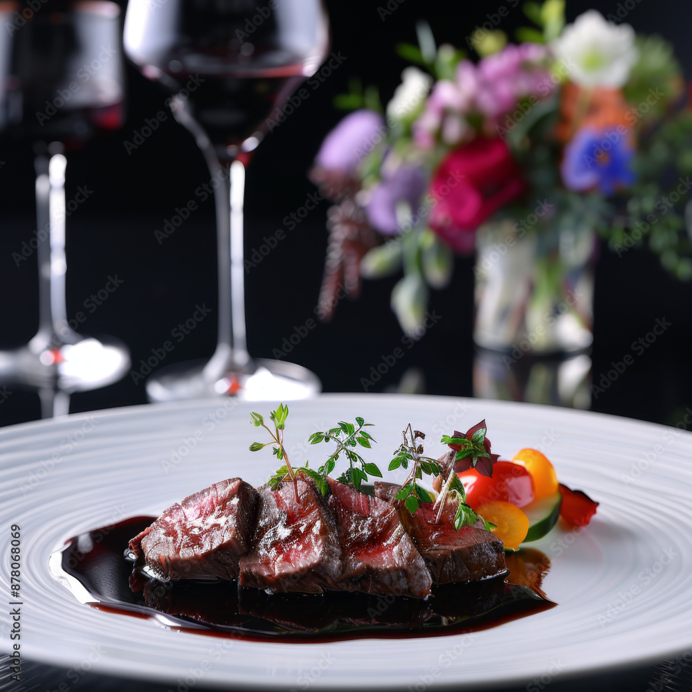 grilled steak with vegetables and wine, generative ai grilled steak with vegetables and wine, generative ai