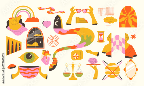 surrealism elements. Set of bright abstract elements in surrealism style