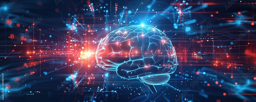 Fototapeta premium Digital Brain Illustration: Abstract Network of Knowledge and Information