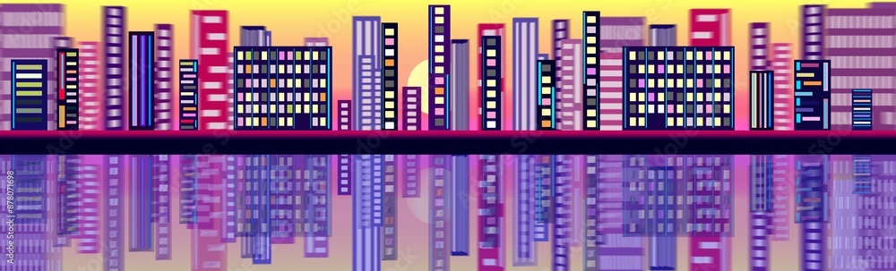 Fototapeta premium Neon city on the river background