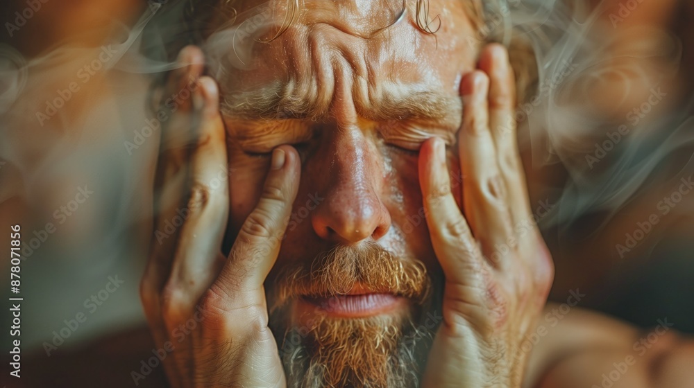 A person holding their head with both hands, with a backdrop of blurred figures and noise, conveying the sense of being overwhelmed and unable to concentrate due to burnout A person holding their head with both hands, with a backdrop of blurred figures and noise, conveying the sense of being overwhelmed and unable to concentrate due to burnout