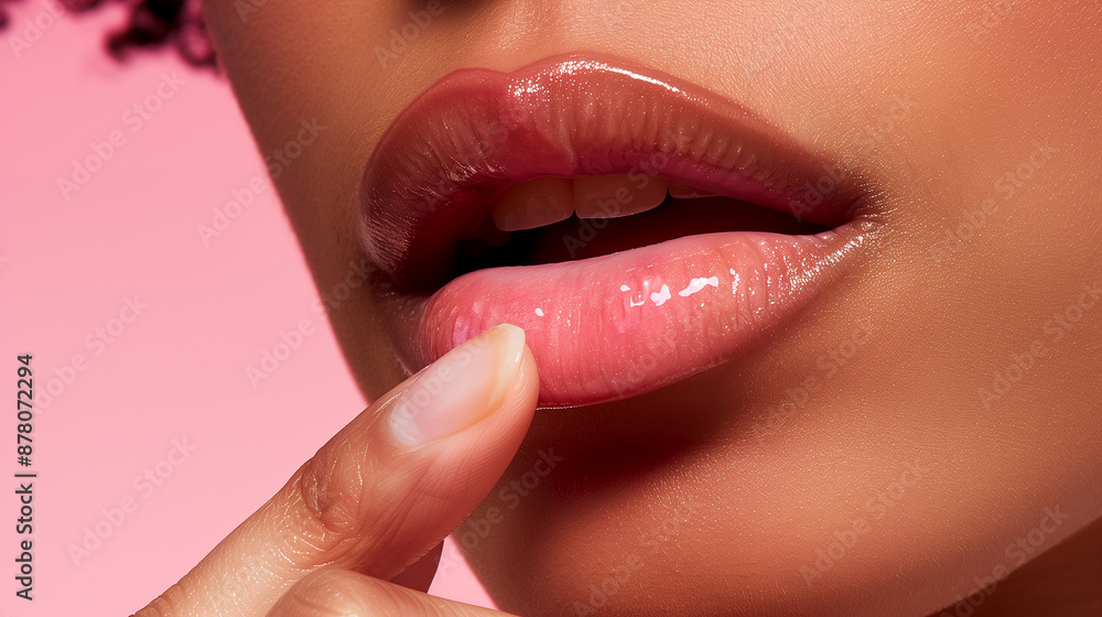 Fototapeta premium Close-Up of a Hand Applying Lip Balm