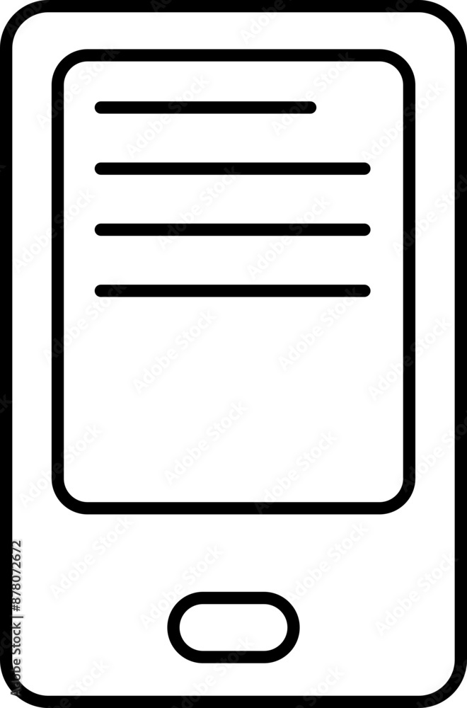 Book or Note app in smartphone icon in black line art. Book or Note app in smartphone icon in black line art.