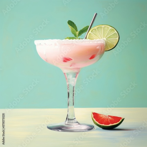 frozen iced daiquiri illustration in pastel color,generated with AI. High quality photo photo