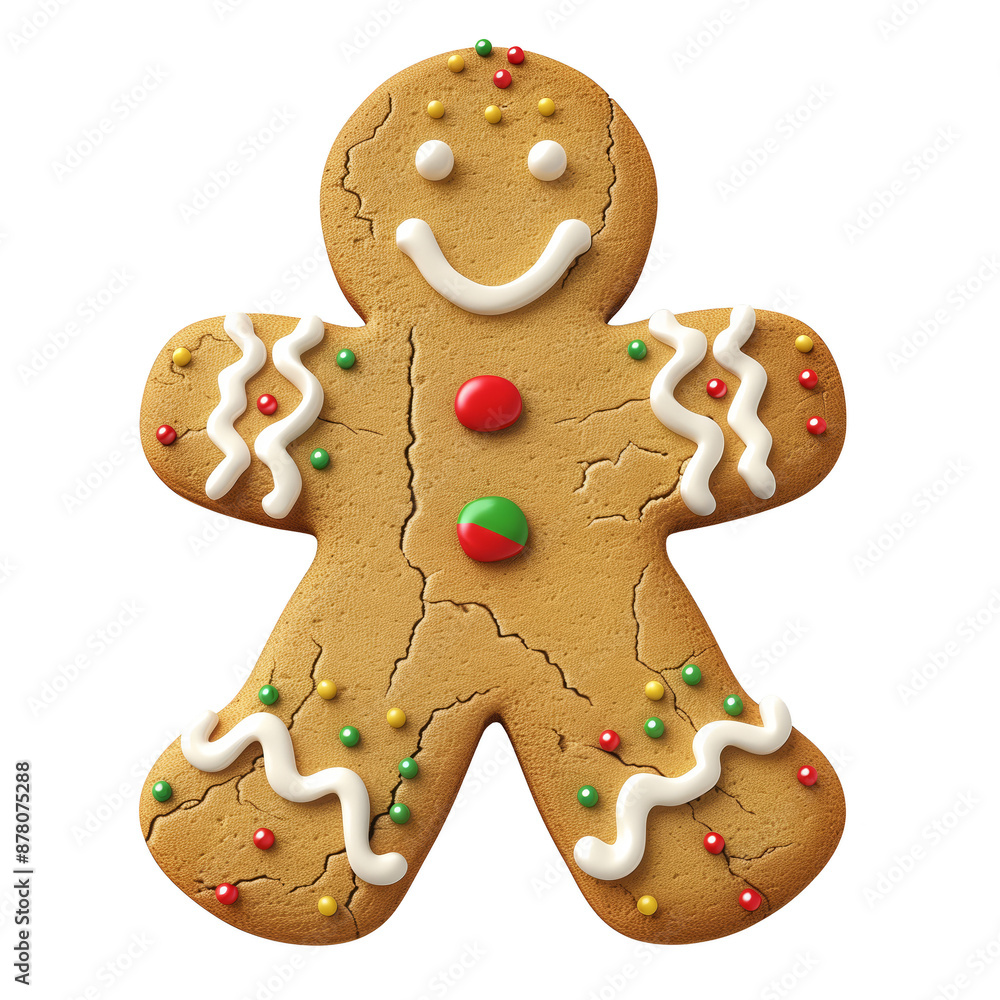 Festive gingerbread man cookie with colorful sprinkles and icing decorations, perfect for holiday celebrations and Christmas themes. Festive gingerbread man cookie with colorful sprinkles and icing decorations, perfect for holiday celebrations and Christmas themes.