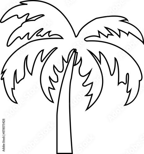 Tropical Black palm tree icon in Outline style. Palm silhouette for poster, banners and promotional item. Hand-drawn summer element, vector linear illustration isolated on transparent background.