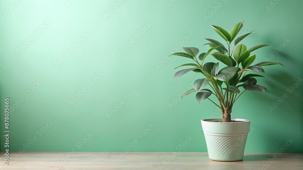Serene pastel green background showcases a lush potted home plant with delicate leaves and stems, perfect for gentle layouts. Serene pastel green background showcases a lush potted home plant with delicate leaves and stems, perfect for gentle layouts.