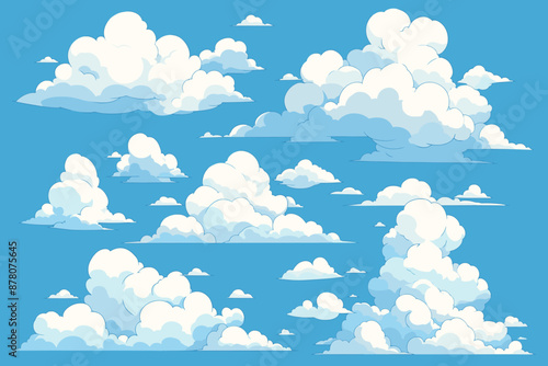 A Set of Anime Clouds on a Blue Sky Cloudy Vector Illustration Set of Cloud Formations