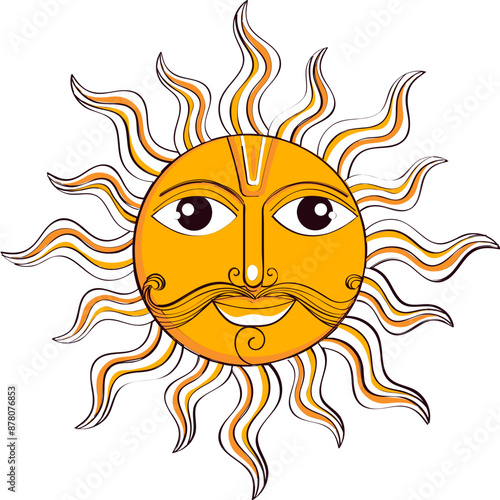 Surya Deity Face (Sun) Element In Yellow And White Color.