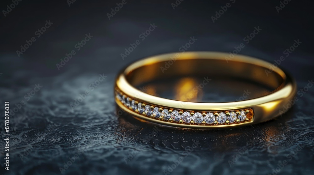 Golden ring with diamonds on display empty space Golden ring with diamonds on display empty space