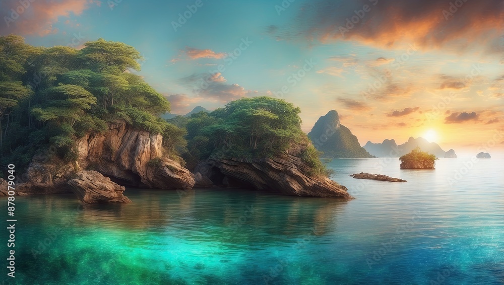 Fototapeta premium tropical island at sunset