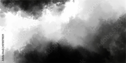 White, Black smoke swirls reflection of neon cumulus clouds fog and smoke. digital pastel art watercolor splash texture. vintage white and black sky and cloudy background.  