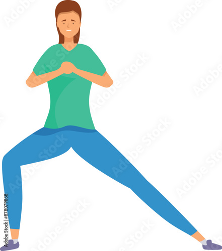 Young woman is doing lunges, stretching her legs and exercising in the gym