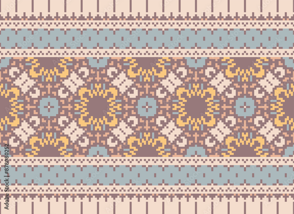 Vector illustration of Ukrainian folk seamless pattern ornament. Ethnic ornament. Border element. Traditional Ukrainian, Belarusian folk art knitted embroidery pattern Vector illustration of Ukrainian folk seamless pattern ornament. Ethnic ornament. Border element. Traditional Ukrainian, Belarusian folk art knitted embroidery pattern