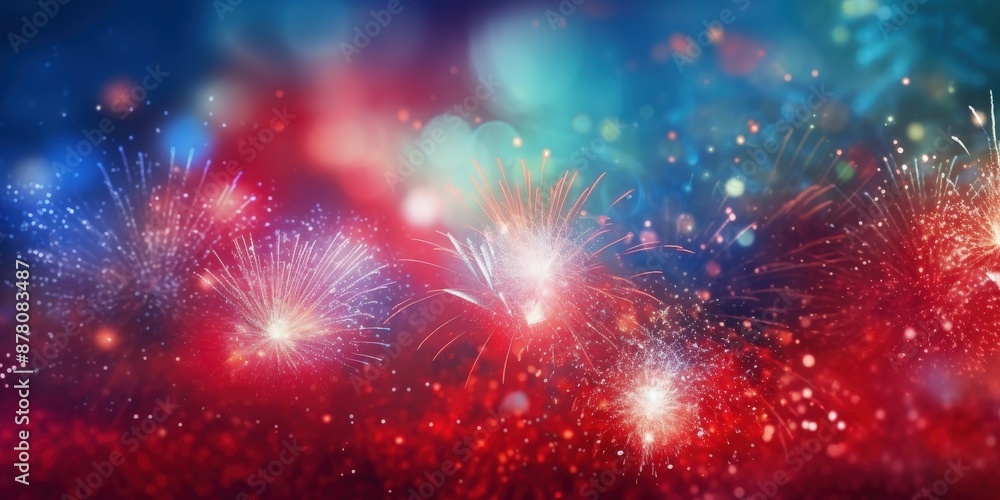 Fireworks Display in Red and Blue,Happy New Year, Beautiful creative holiday background with fireworks and Sparkling Fireworks Display in Red and Blue,Happy New Year, Beautiful creative holiday background with fireworks and Sparkling