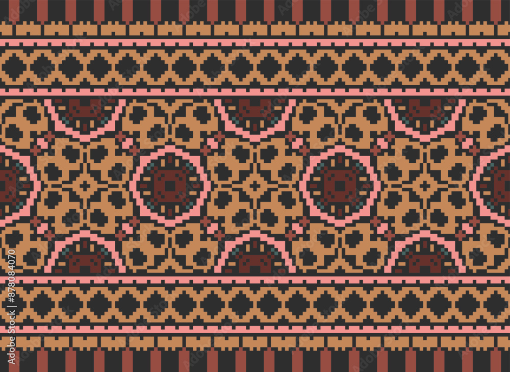 Vector illustration of Ukrainian folk seamless pattern ornament. Ethnic ornament. Border element. Traditional Ukrainian, Belarusian folk art knitted embroidery pattern Vector illustration of Ukrainian folk seamless pattern ornament. Ethnic ornament. Border element. Traditional Ukrainian, Belarusian folk art knitted embroidery pattern