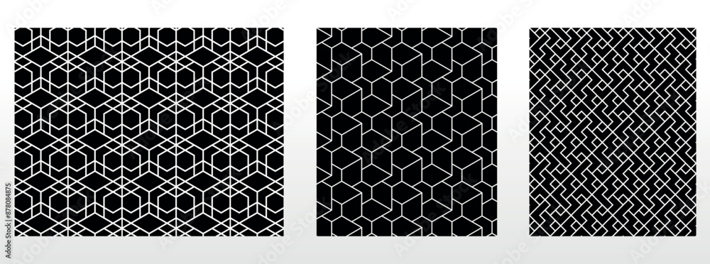 Geometric set of seamless black and white patterns. Simple vector graphics. Geometric set of seamless black and white patterns. Simple vector graphics.